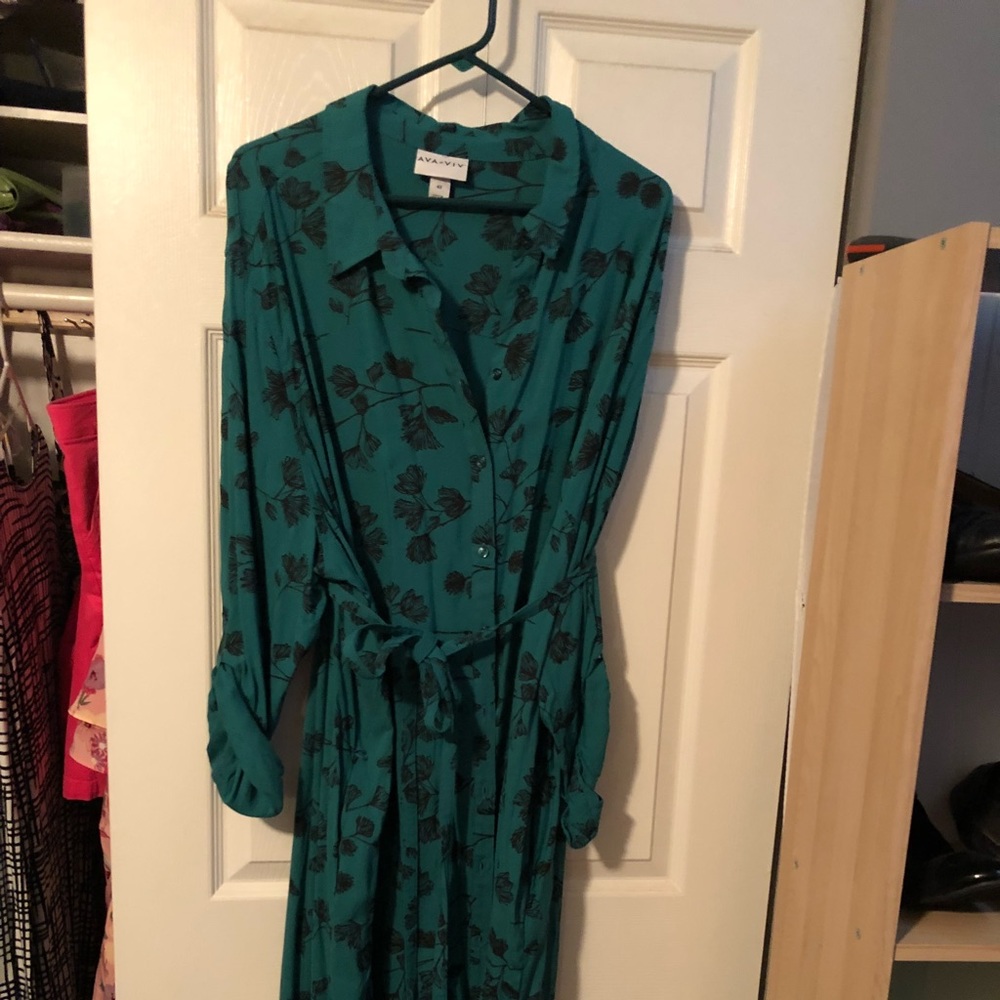 Green print shirt dress